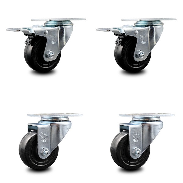 Service Caster 3.5 Inch Hard Rubber Wheel Swivel Top Plate Caster Total Lock Brakes SCC, 2PK SCC-TTL20S3514-HRS-2-S-2 - main